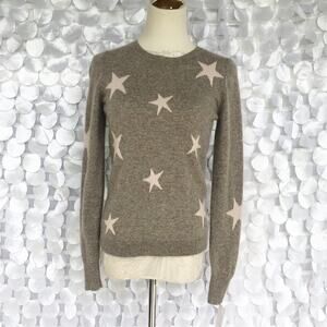 Cynthia Rowley 100% 2-ply Cashmere Small Taupe Pink Star Print Crew Neck Sweater